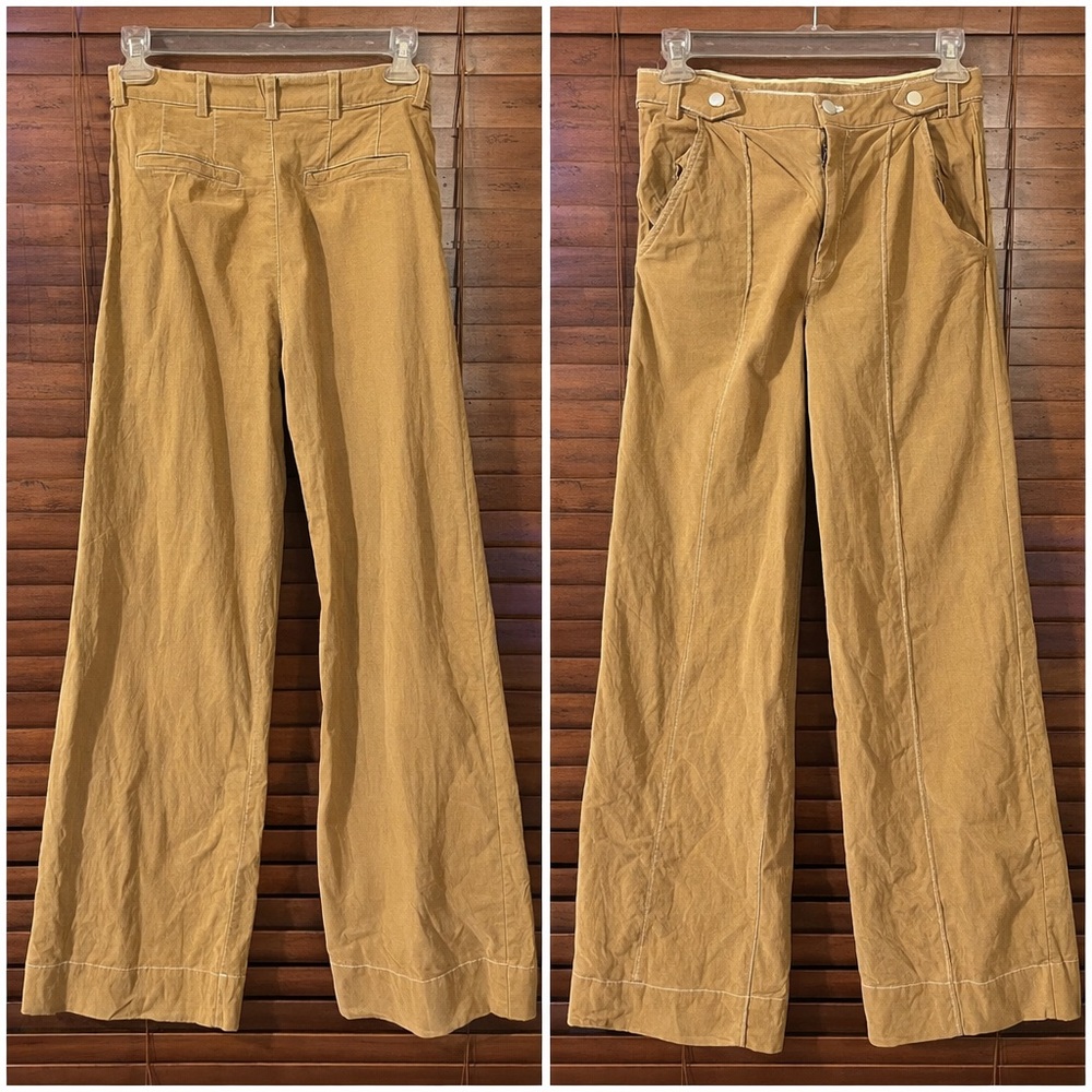 ✨ Anthro Maeve Contrast Stitch High-Rise Wide-Leg Pants - EUC - 4 - Orig $148 ✨ - Picture 5 of 9